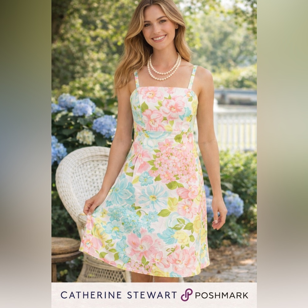 Catherine Stewart,Floral Pastel Spring Garden Party,Cotton Adj. Straps Size 4